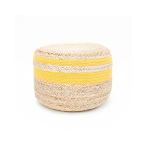 Puf z juty so žltým detailom LABEL51 Braided